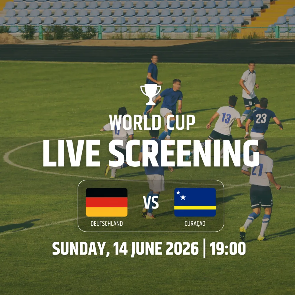 **World Cup live screening at Elemente featuring Germany vs Curaçao on Sunday 14 June 2026 at 19:00.